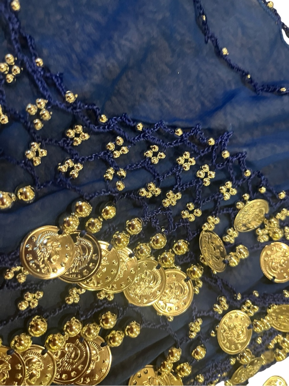 Navy Blue Coin Fringe Belly Dance Hip Scarf - Picture 6 of 6